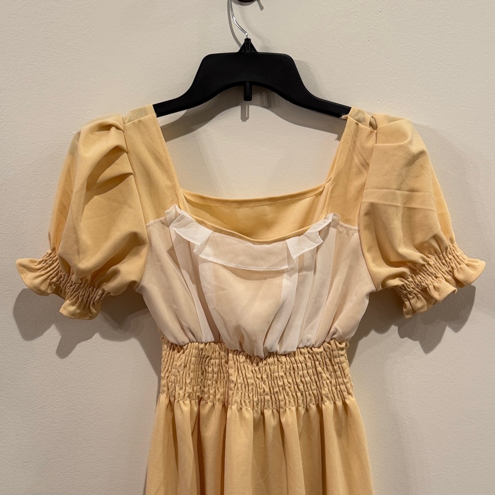 Chic Yellow Midi Dress with Smocked Waist - Picture 2 of 7